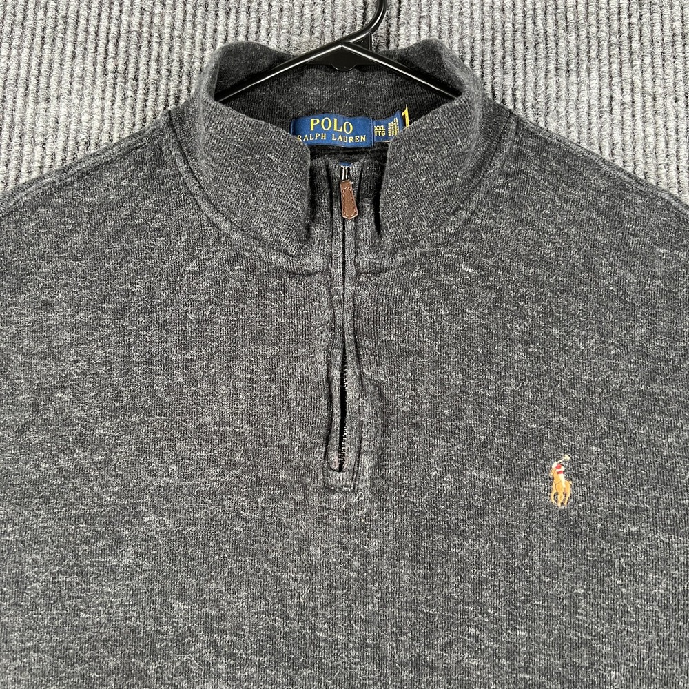 Polo Ralph Lauren Sweater Mens 2XL XXL Gray Long Sleeve Mock Neck Flesh Pony - Picture 1 of 10